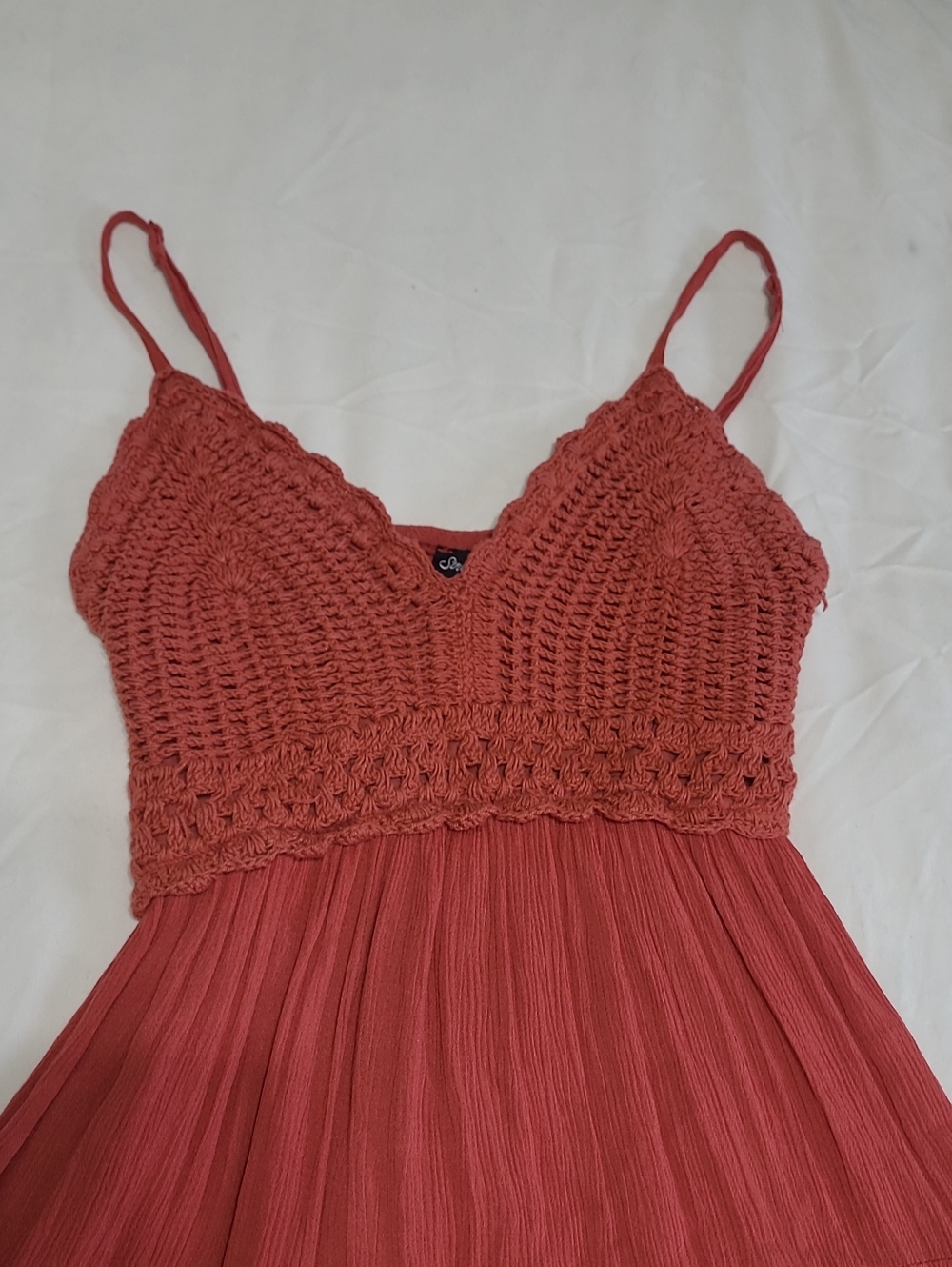 Streetwear Society Rust Crochet-Bodice High-Low Rayon,/Cotton Maxi Dress Sz SM - Picture 11 of 14